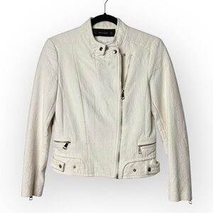 Zara Off White Asymmetrical Zipper Moto Jacket M